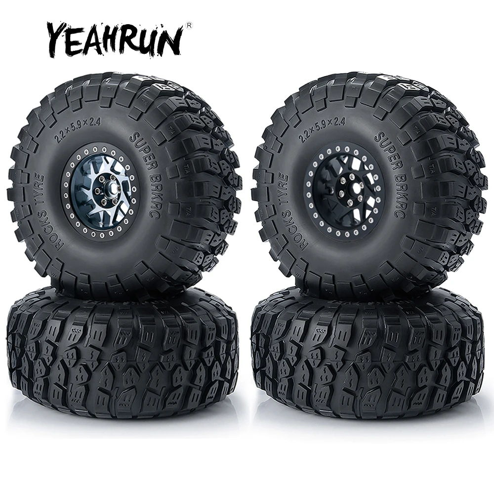 YEAHRUN 2.2inch 45mm Metal Beadlock Wheel Rims Hubs + Rubber Tires Set for Axial RBX10 AXI03005 Wraith 1/10 RC Crawler Car Truck