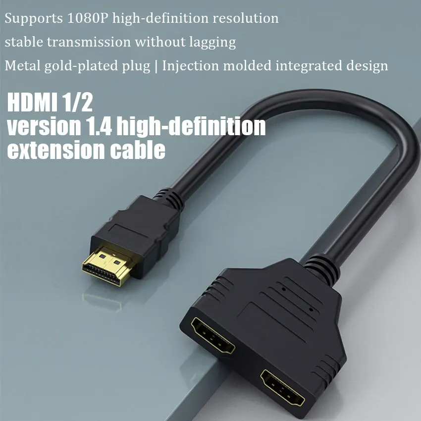 HDMI-Compatible Splitter Adapter Cable 2 Dual Port Y Splitter 1 In 2 Out HDTV Male To HDTV Female 1 To 2 Way for HD LED LCD TV