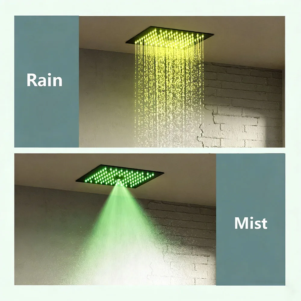 300*300mm LED Rain/Mist Shower System 4-Function Hot Cold Mixer Ceiling Mounted Shower Set with 6 Body Jets Handheld Shower
