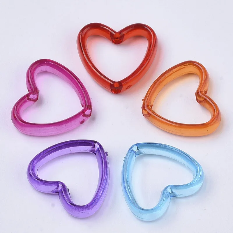 50~200pcs Transparent Acrylic Bead Frames Dyed Heart Mixed Color fashion jewellery 15x16.5x4mm Hole: 1.6mm