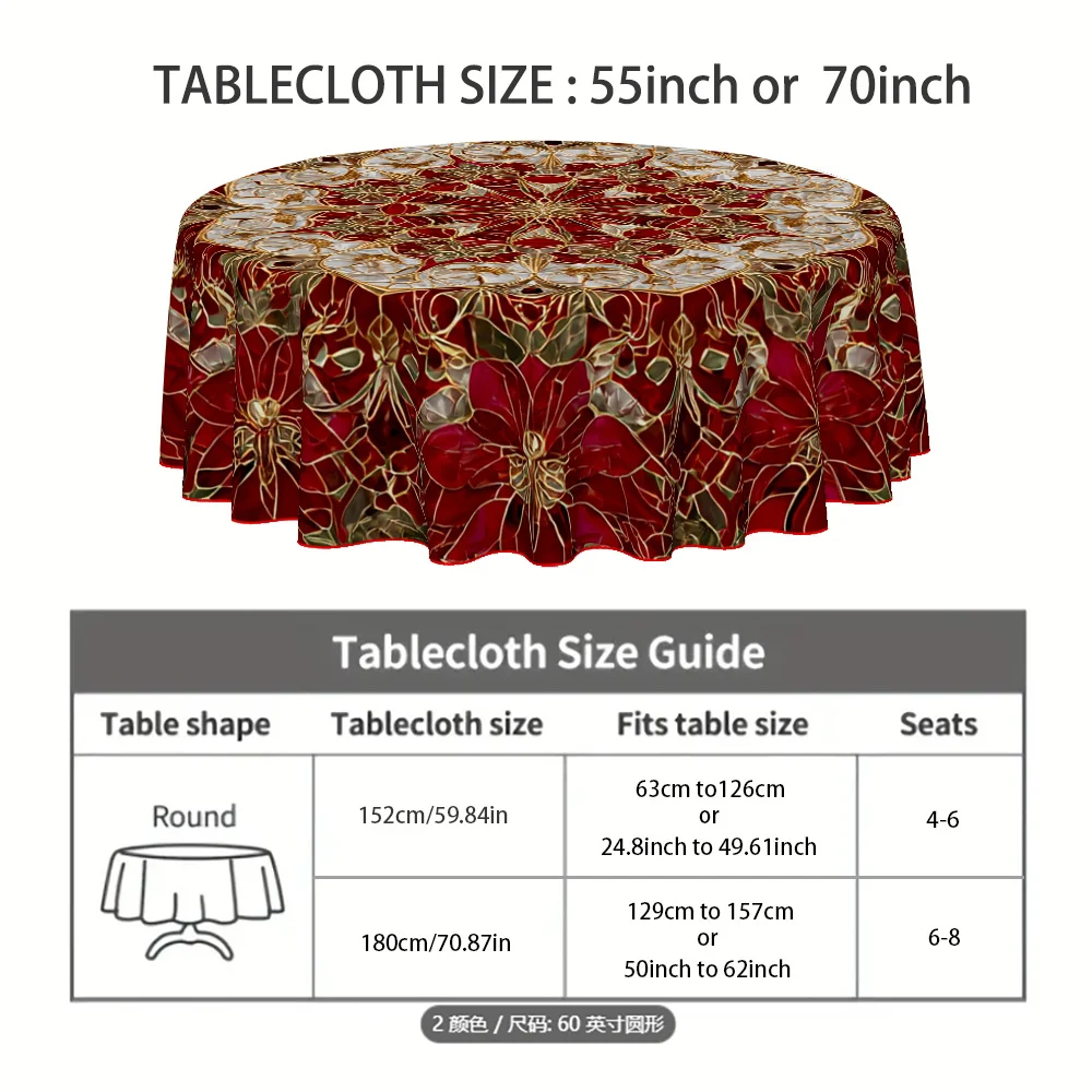 1 piece Christmas style home kitchen dining room printed round tablecloth, table accessories tableware tablecloth
