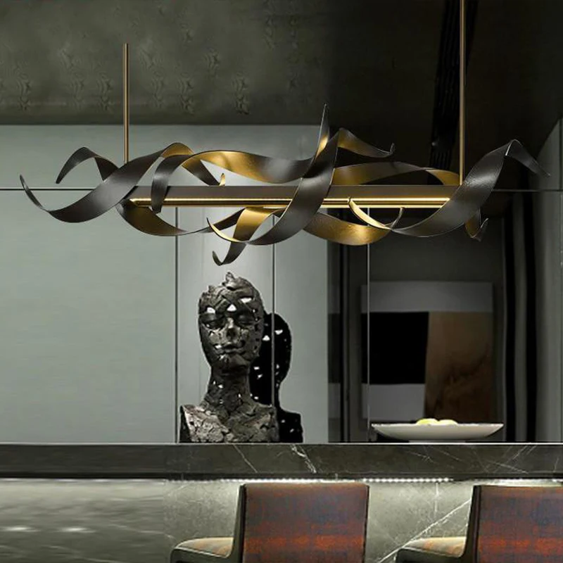 

Большие люстры, роскошные современные лампы середины века, дизайнерская черно-золотая люстра, украшение ресторана, кухонный остров, светильники