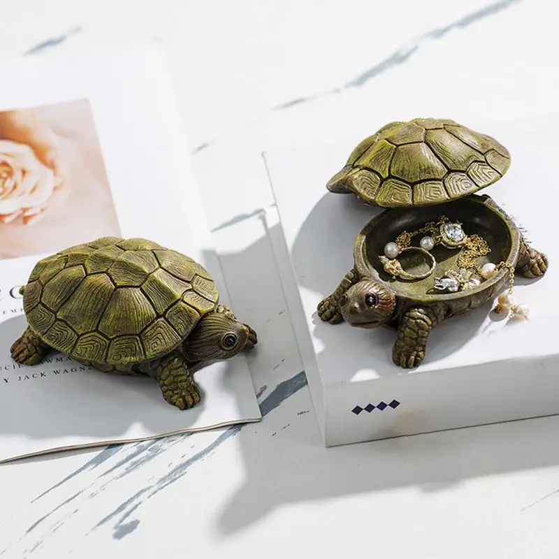 Turtle Key Hider Resin Figurine Collectible Keepsake Box Animal Figurine Collectibles Ring Holder Case Tortoise Necklace Earring