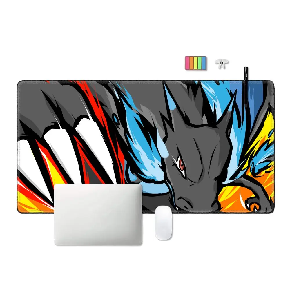 Fiery Dragon Mouse Pad Laptop Japan Anime Gaming Keyboard Rug PC P-pokemon C-charizard Mousepad XL Kawaii Extended Desk Play Mat