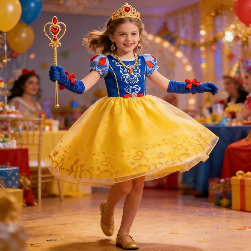 Disfraz de Princesa Blancanieves para Niñas, Vestido Azul y Amarillo de Cenicienta, Disfraz de Halloween, Cosplay, Fiesta de Cumpleaños