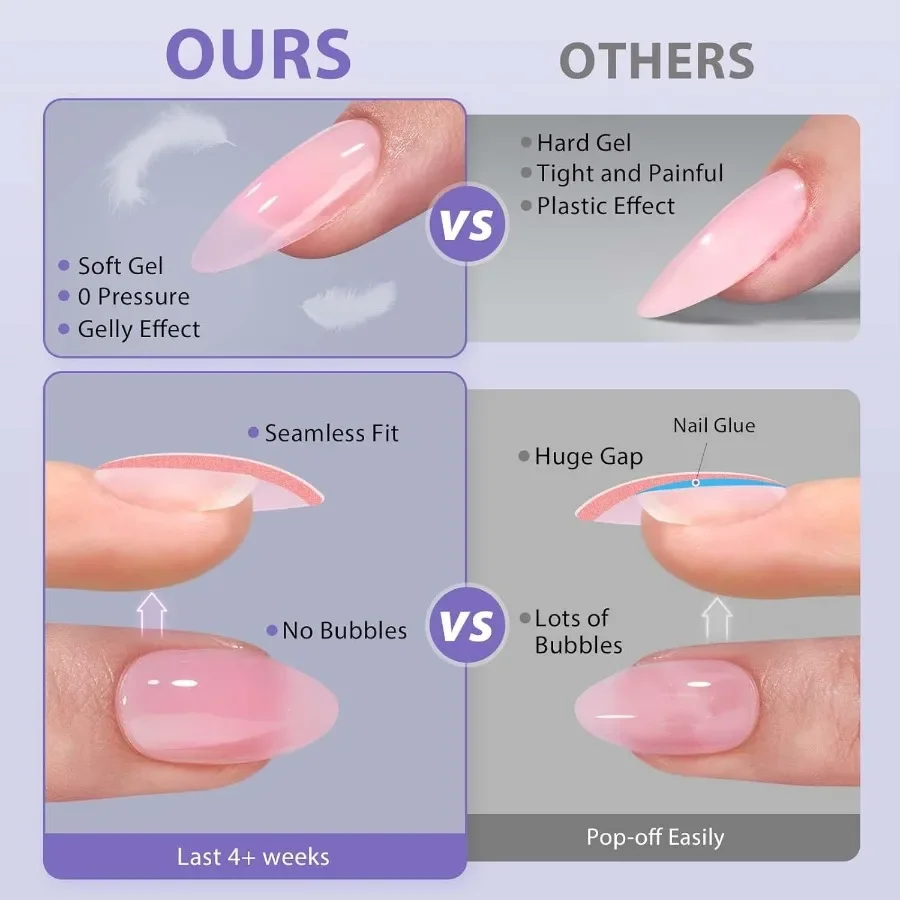 XS pointes d'ongles courtes en gel d'amande pointes d'ongles en gel doux blanc laiteux pré-coloré pour un aspect naturel idéal pour un usage quotidien et des occasions spéciales