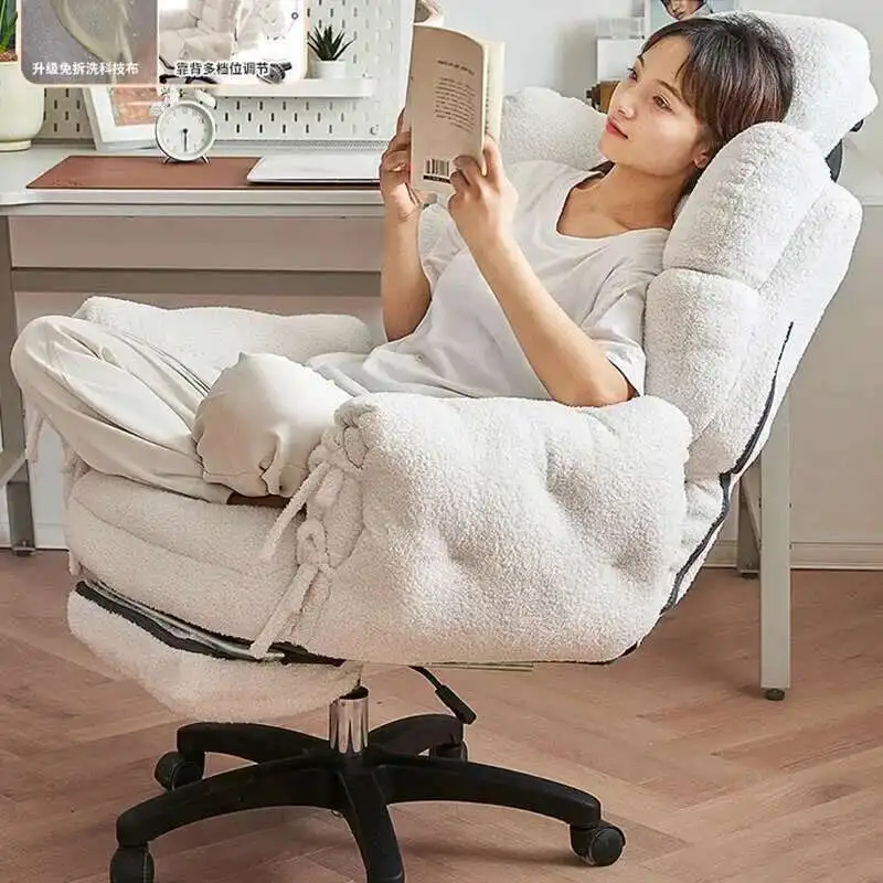 Adjustable Backrest Velvet Office Chair for Bedroom Nordic Lazy Lift and Swivel Chairs Comfortable Office Chairs for Gaming Room