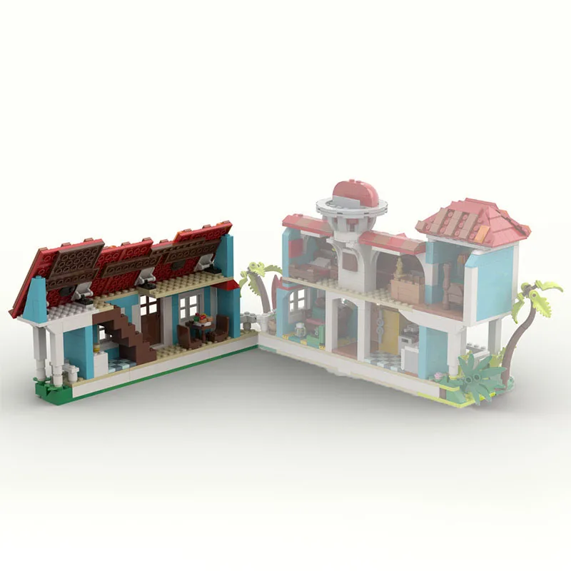 305PCS Lilos & Stitchse House Moc Diy การศึกษาชุดอาคารบล็อกของเล่นวันเกิดของขวัญ Tropical Paradise