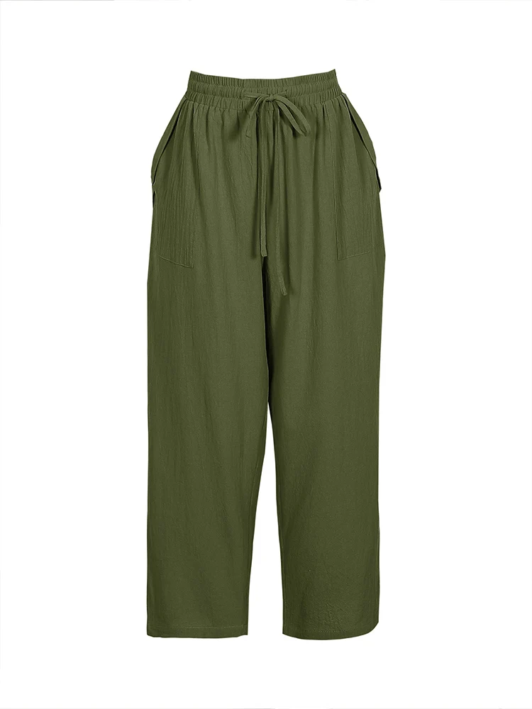 Einfarbige Freizeithose mit Kordelzug und hoher Taille in Übergröße – Lässige Alltagshose, einfache Hose mit elastischem Bund – Detail 13