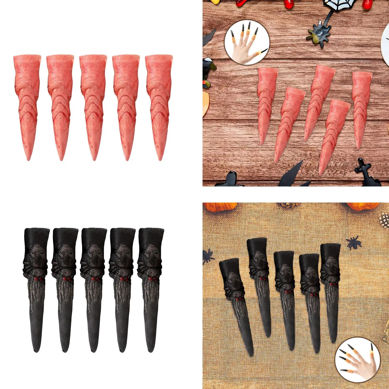 

5 Pieces Witch Nails Long Witch Fingers Monster Finger Tips False Nails for Stage Show Masquerade Festivals Role Playing Makeup