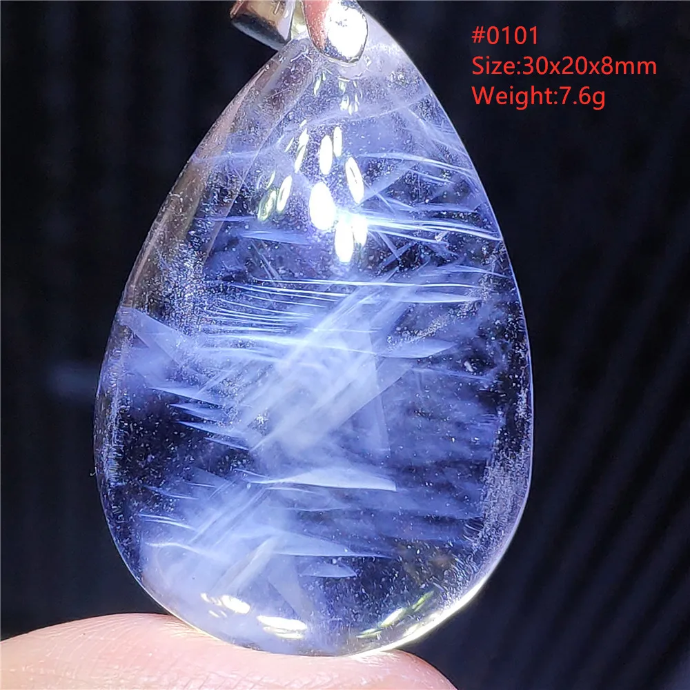 Natural Blue Needle Rutilated Quartz Pyramid Pendant Angel Feather Rutilated Necklace Water Drop Women Men AAAAAAA