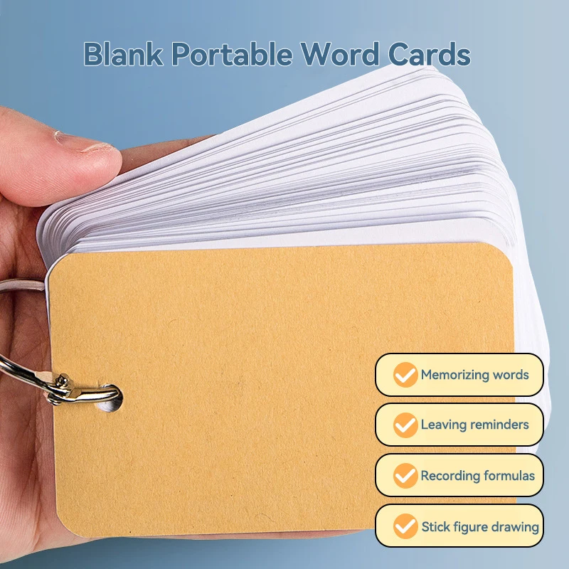 100/500 Sheets Flash Cards Kraft Paper Blank Flashcards Index Cards with Ring Set Study Note Memo Pad Notecards School Supplies