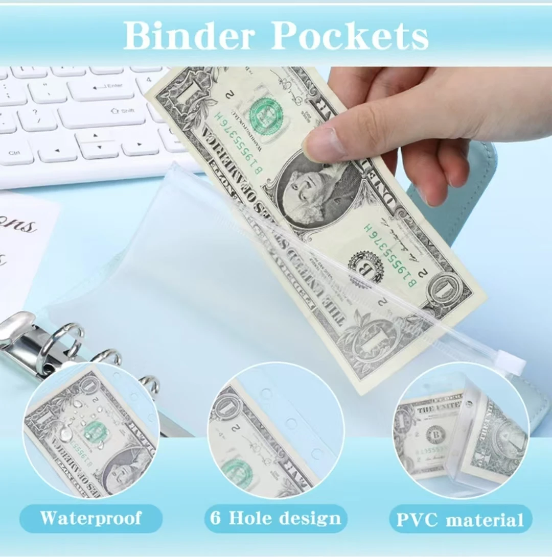 منظم أموال جديد A6 للنقود، مجلد ميزانية من جلد البولي يوريثان مع مظاريف نقدية بسحاب لوضع الميزانية، لتوفير المال