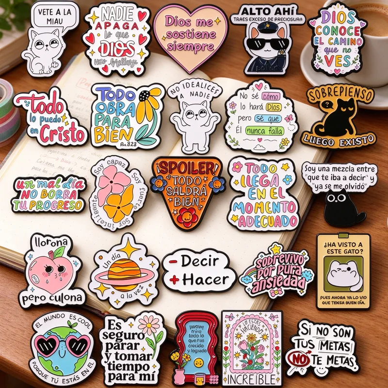 Spanish Funny Quote Enamel Badge Cute Cartoon Saying Lapel Pin Inspirational Latin Phrase Decor Brooch Jewelry Gift For Friends