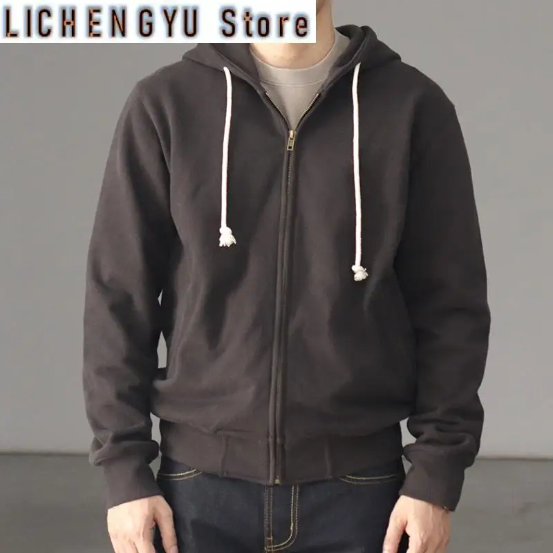 

Autumn Winter Japanese Retro 490g Heavyweight Long Sleeved Hooded Hoodies Men's Fashion Thickened Casual Cardigan Sweatshirts