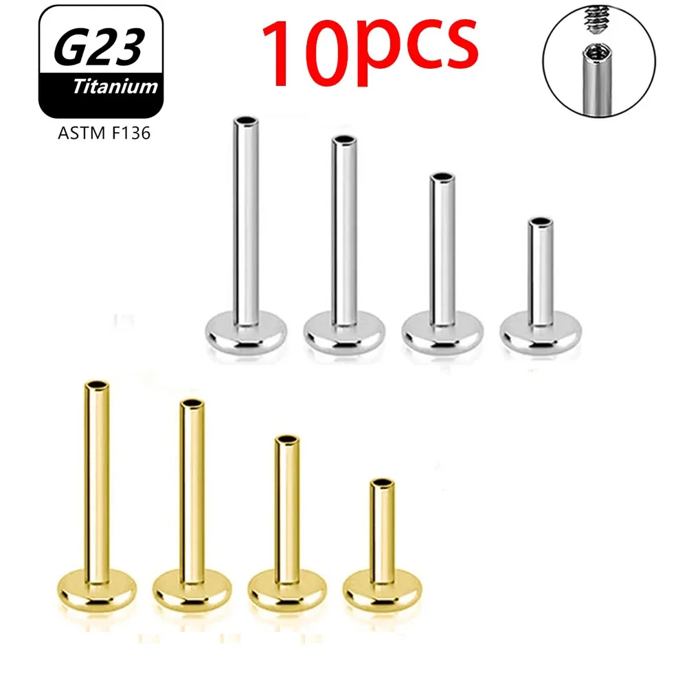 10PCS G23 Titanium Piercing 16G Internally Threaded Labret Stud Earrings Rod Base Ear Lips Nose Body Jewelry Wholesale