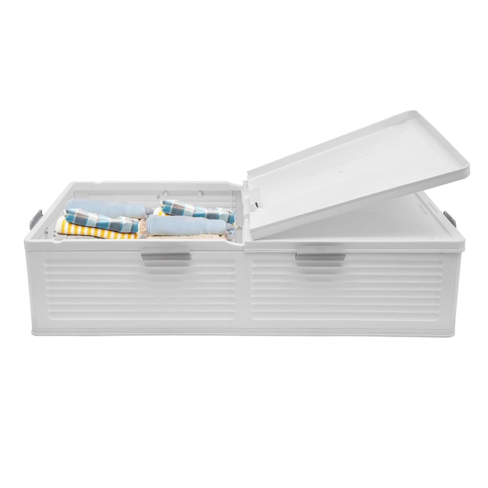 Unterbett-Aufbewahrungsbox mit Rollen & Deckeln 101*51,5*24cm Faltbarer Organizer 6 Verriegelungsschnallen Staubdicht für Decken Kleidung Spielzeug – Detail 8
