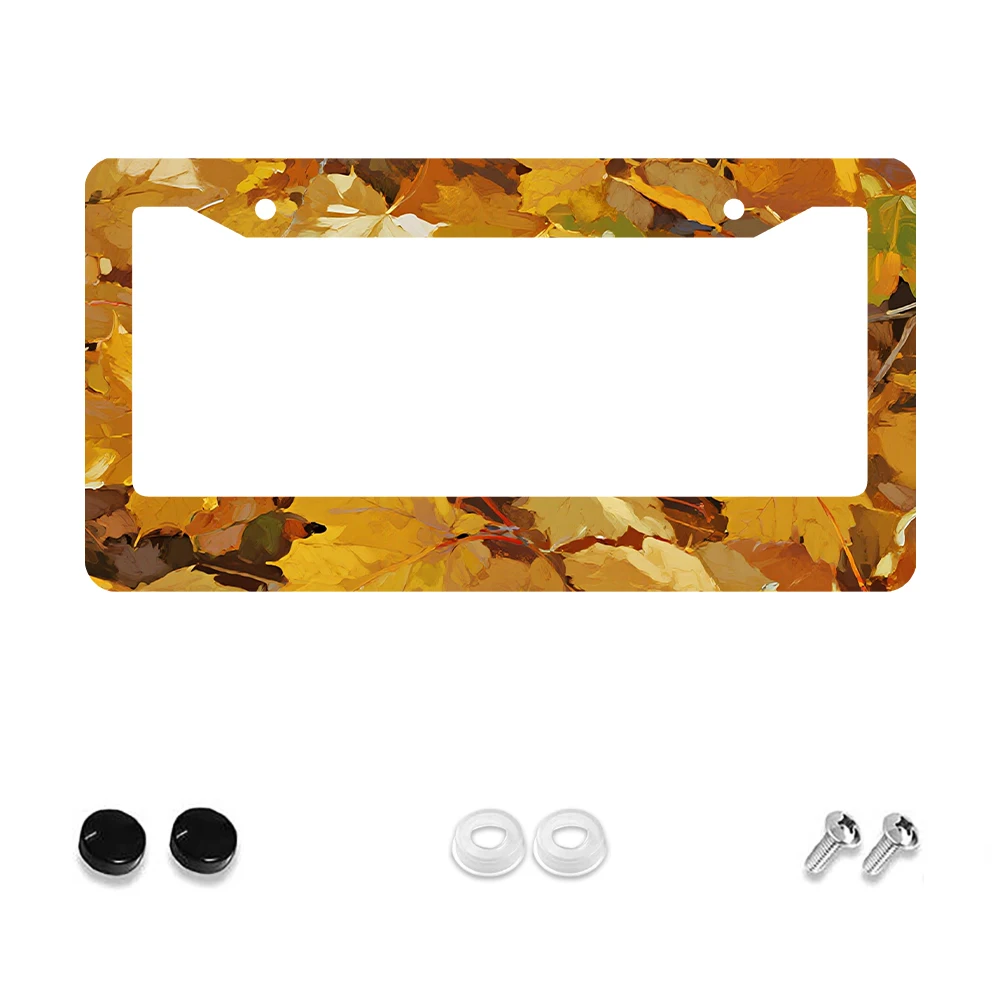 

1pc Autumn Leaves Pattern 2-Hole License Plate Frame, Orange Color, Aluminum Material, 6x12 Inches, Includes Screw Set, Retro N