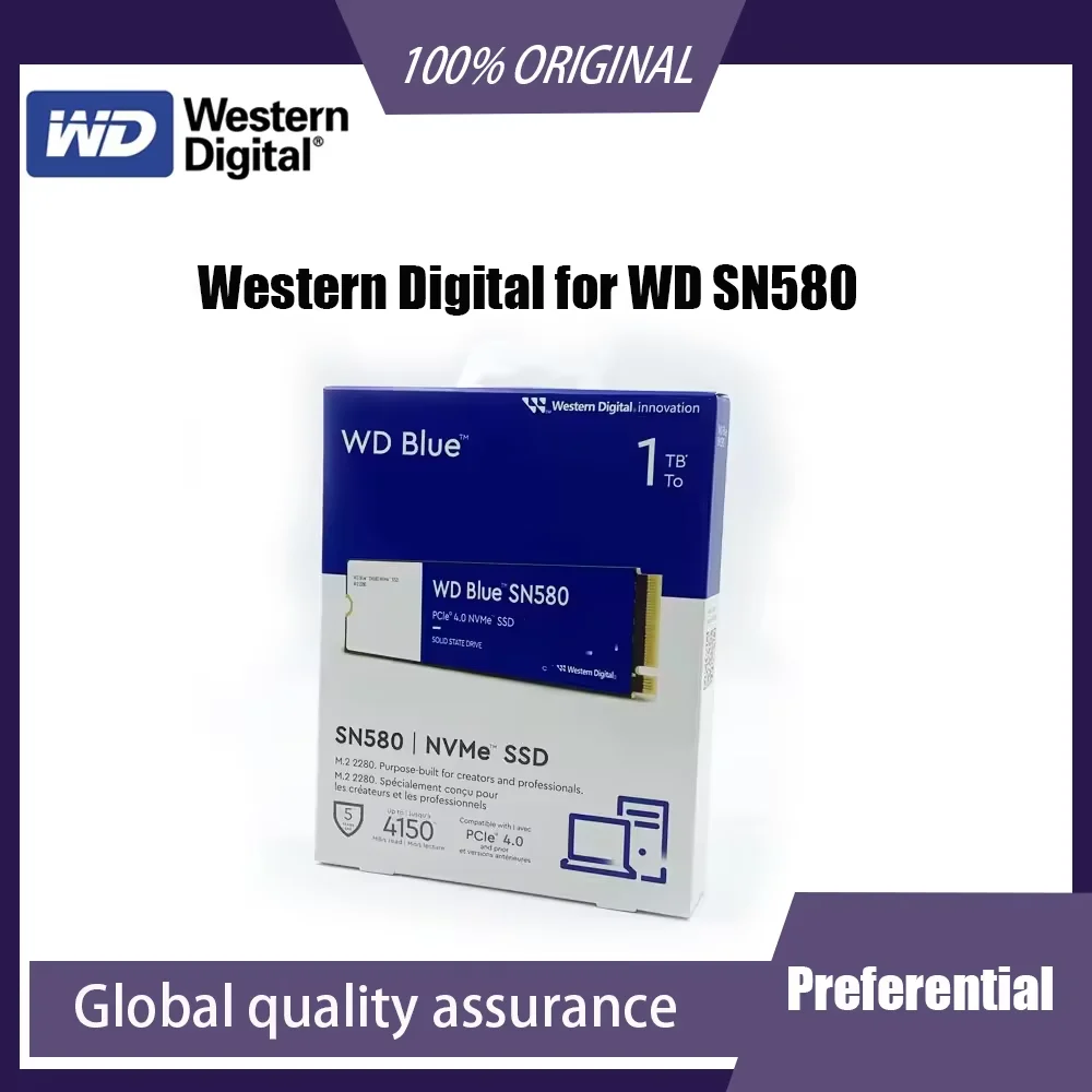 Western Digital WD Blue SN580 NVMe SSD 2TB 1TB 500GB PCIe 4.0 * 4 M.2 2280 Internal Solid State Drive for Laptops PCs De