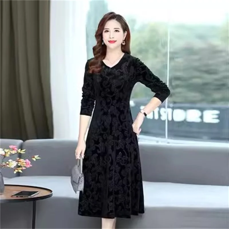 Gaun Midi wanita, baju pesta Bodycon wanita elegan lengan panjang motif 3D musim gugur musim dingin 317