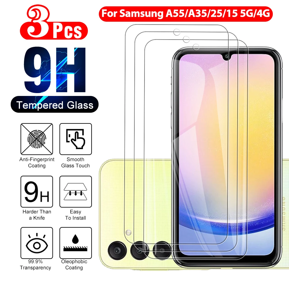 واقي شاشة عالي الدقة لهاتف سامسونج ، واقي شاشة من الزجاج المقسى لهاتف غالاكسي a25 ، a55 ، a35 ، 5g ، a14 ، 4g ، بوصة ، 3
