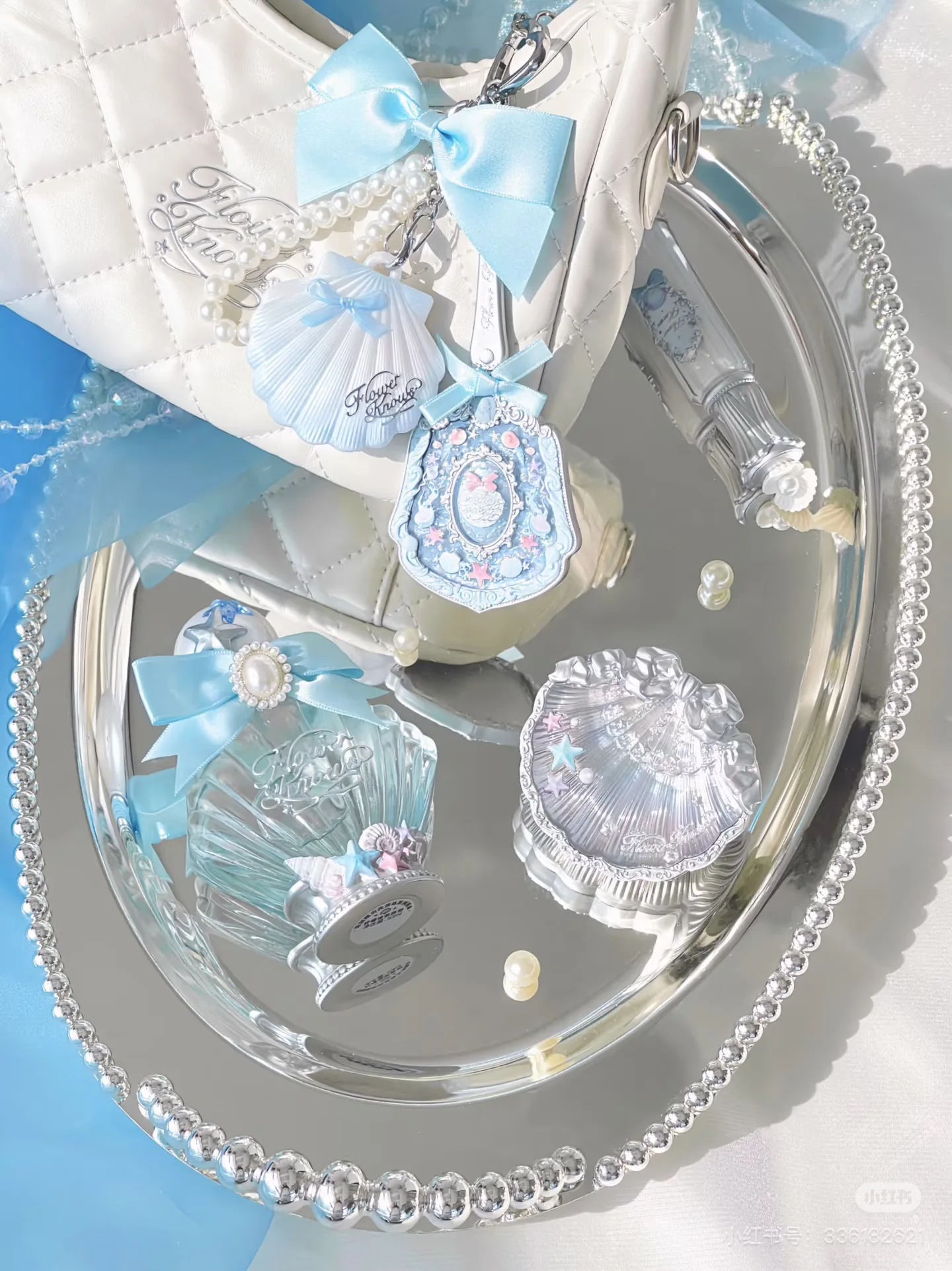 Flower Knows Shell Pearl Series จี้กระจกขนาดเล็กบรรเทากระจกน่ารัก High-gloss Paste จี้