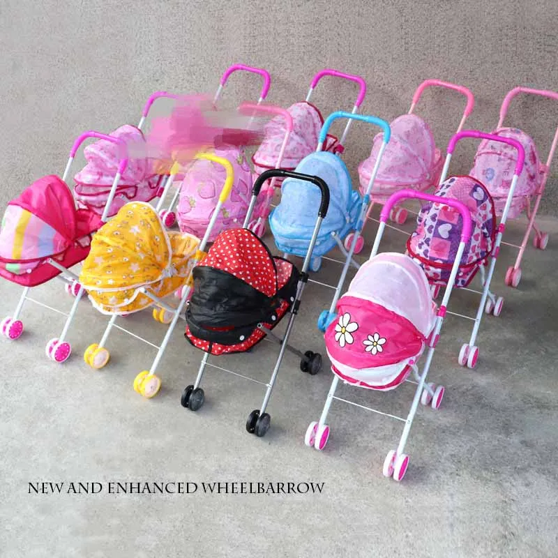 Kids Play House Toys Simulation Collapsible Iron Handcart Creative Cute Baby Stroller Toys Dollhouse Accessories Birthday Gifts