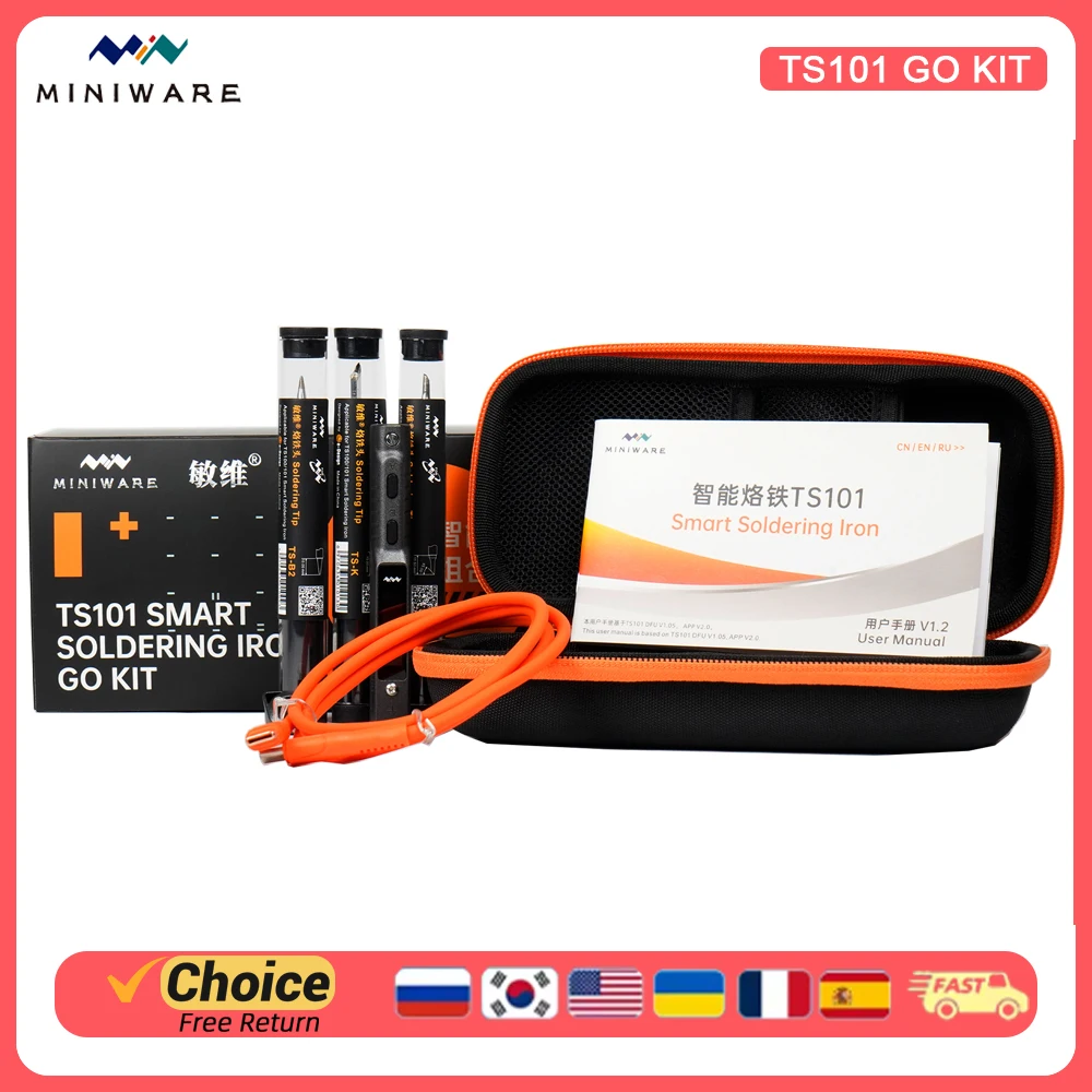 MINIWARE TS101 GO KIT Portable Smart Soldering Kit with Tips Storage Bag for Field Repair Electronic DIY