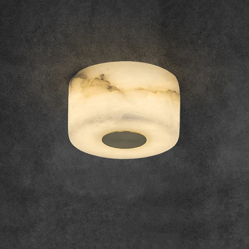 

Indoor Home Decoration Natural Marble Ceiling Lamps American Luxury Brass Round Hotel Corridor Entrance Room Bedside LED Lights