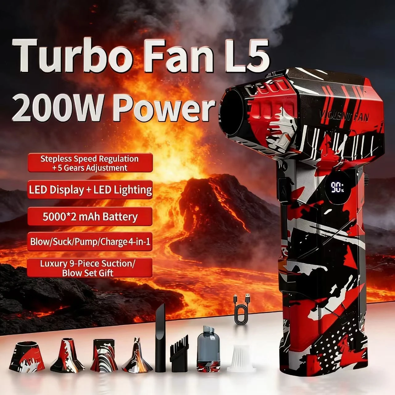 

【2025 New】Wireless Jet Fan Brushless Motor Turbo Air Blower For Car Cleaning With LED Light Digital Display Portable Outdoor Use