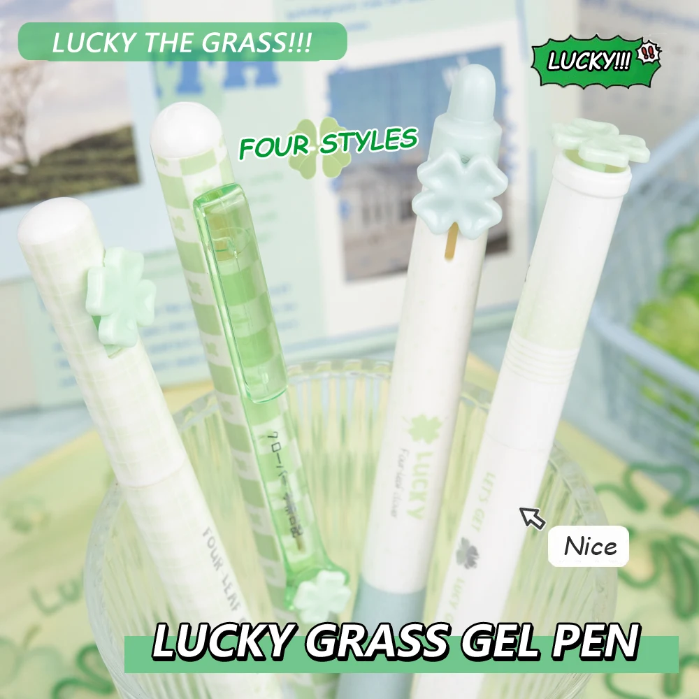 4 Pcs/Set Four-Leaf Clover Gel Pens 0.5mm Quick-Drying & Smooth Writing Black Ink Pen for Office School Study Exam Stationery