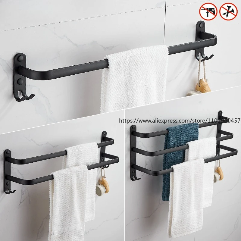 Nail-free Hole Space Aluminum Towel Rack Towel Bar Single Bar Toilet Nail-free Hanger Rack Bathroom Pendant Rack