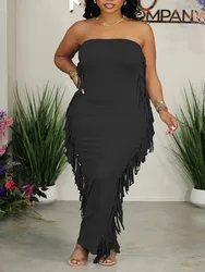 LW Plus Size Dresses Tassel Design Bodycon Tube Dress Party  Gowns 2023 Bodycon Tube Top Party Dress Women black Wrap Dresses