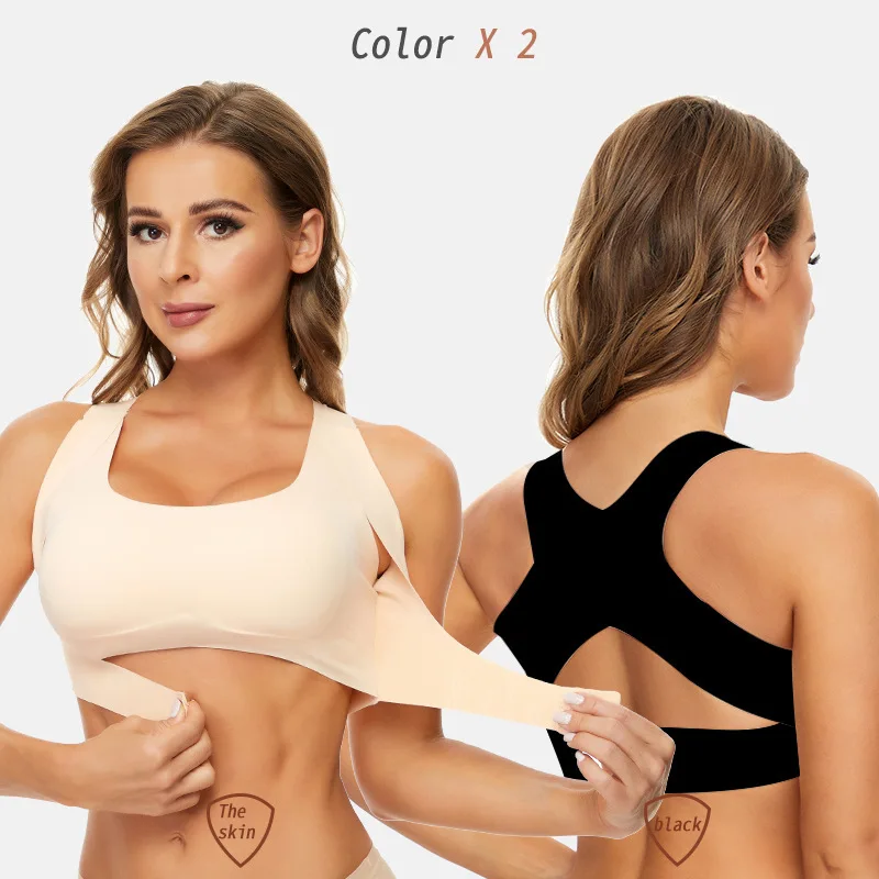 Women’s Front Closure Bras Full Coverage Seamless Bra No Underwire Lift Bra with X Strap Shaper Support Top