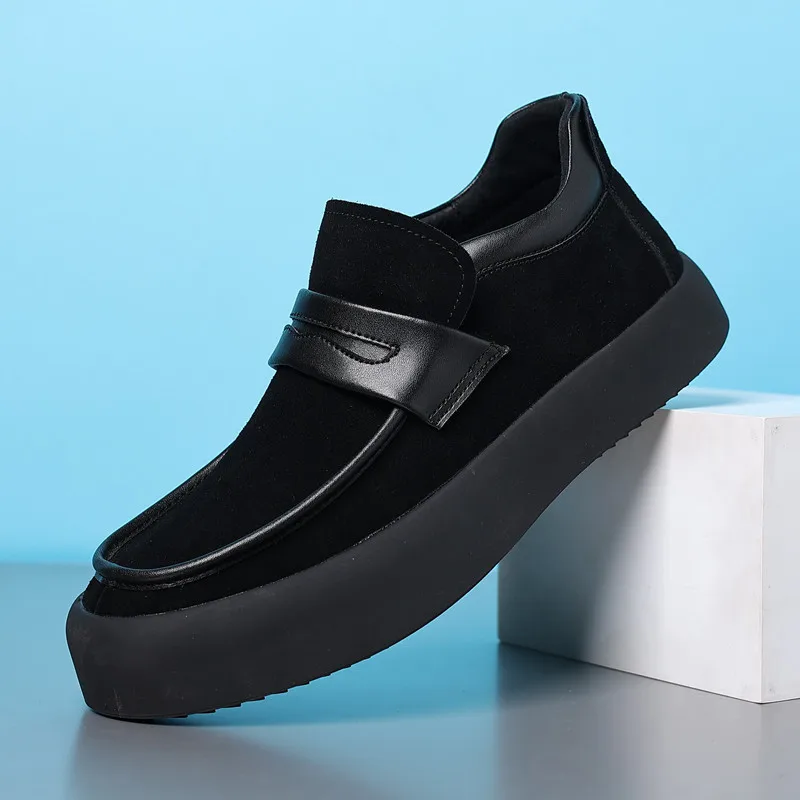 men's fashion original leather shoes black trend brand designer flats shoe party banquet dress slip-on platform loafers zapatos