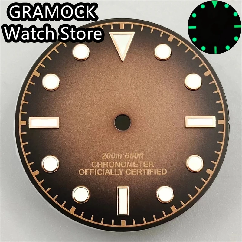 GRAMOCK 29mm rose gold edge time mark dial Green luminous fit NH35 NH36 ETA2824 2836 Miyota8215 DG2813 3804 PT5000 movement