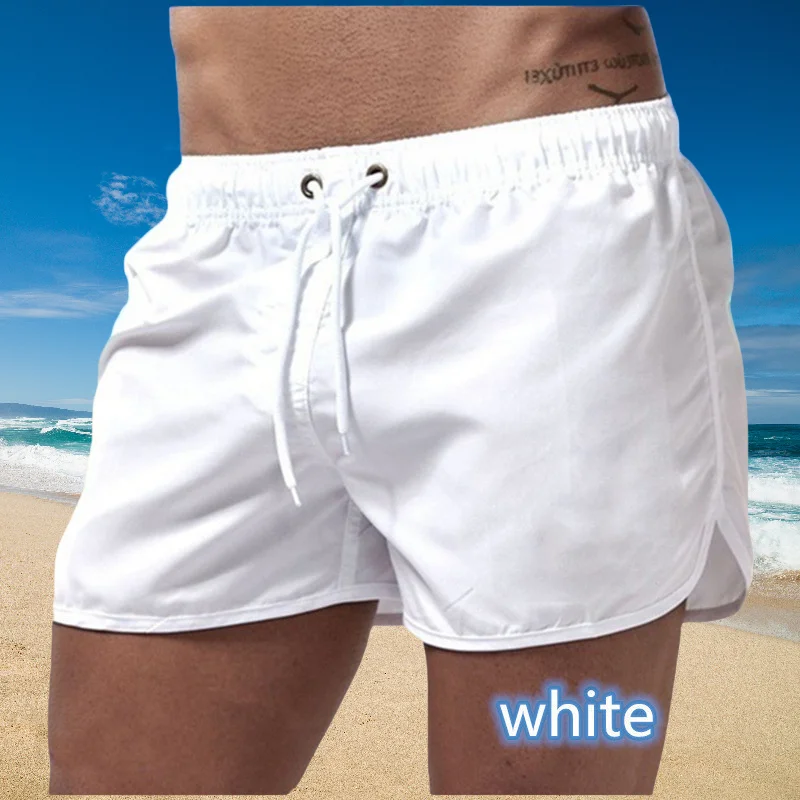 Pantaloni da bagno da uomo con tasche laterali in rete, pantaloncini da spiaggia in tinta unita, asciugatura rapida, pantaloncini leggeri con coulisse, costume da bagno estivo