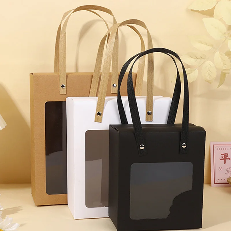 100Pcs/Lot Transparent Window Gift Box Packaging Handbag Teacher's Day Birthday Gift Accompanying Handbag