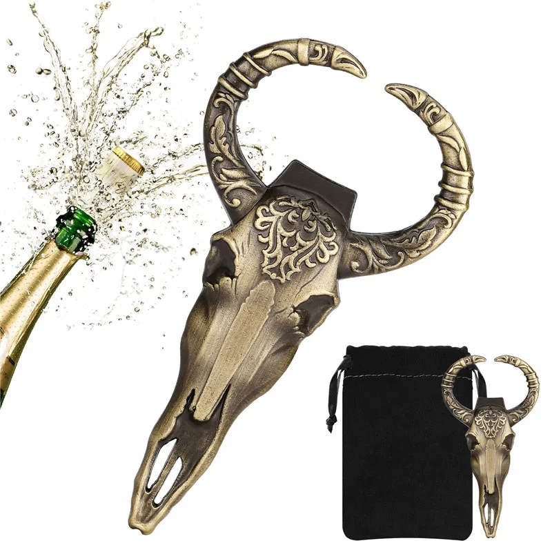 Creative OX Head Design Beer Opener Metal Corkscrew Kitchen Bar Accessory Bottle Openers Gadget for Party Club Wedding Gift Set