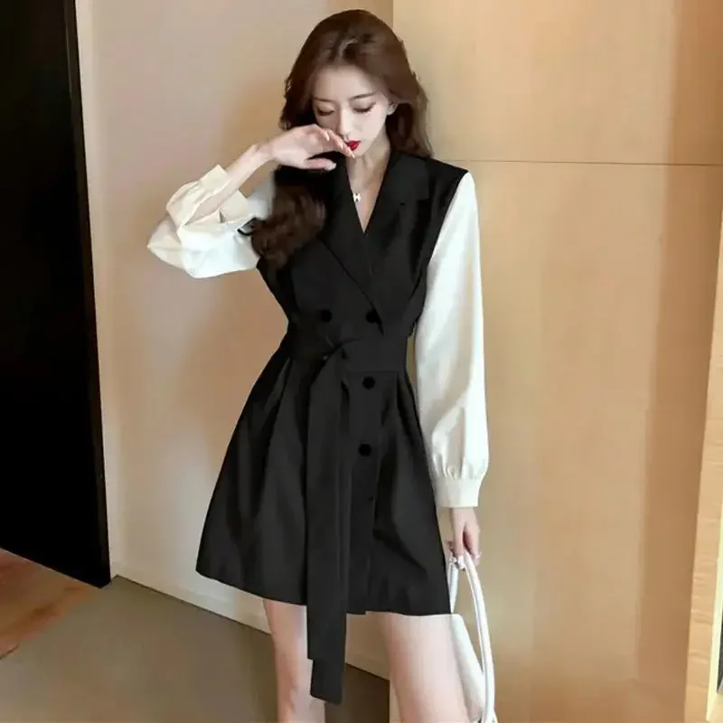 Women's Dress Black Mini Formal Occasion Clothing Blazer Short Female Dresses