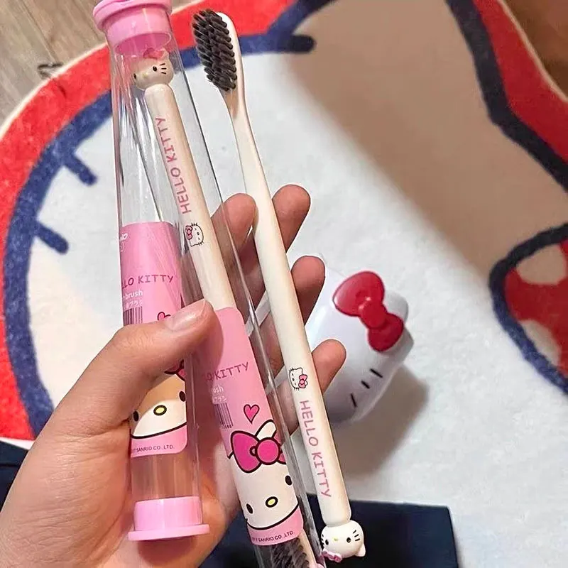 Sanrio Hello kitty Toothbrush Mymelody Kuromi Cinnamoroll Cartoon Student Adult Household Toothbrush Cleaning Toothguard