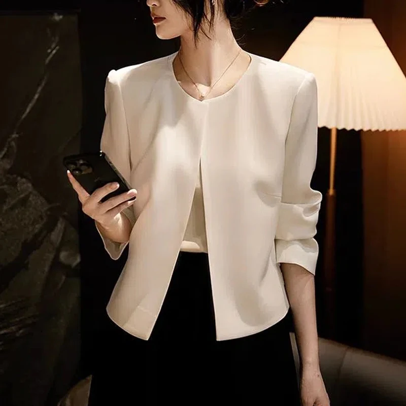 Spring Autumn New Solid Color Fashion Round Neck Long Sleeve Blazers Women High Street Casual Loose Cardigan Elegant Office Tops