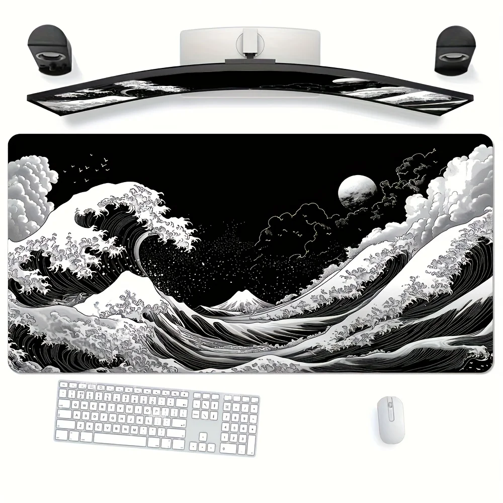 

The super large black wave gaming mouse pad anti-slip rubber base is suitable for home and office use, comfortable and durable