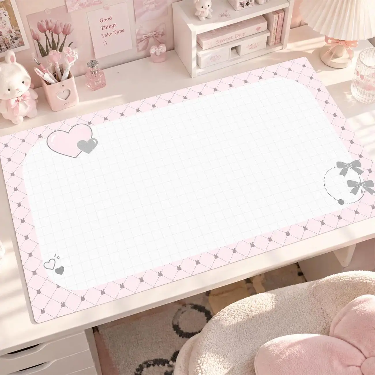 PU Leather Desk Pad Mouse Protector Polka Dot Grey Pink Star Grid Mouse Pad Home Office Desk Mat Waterproof Non-Slip Laptop Mat