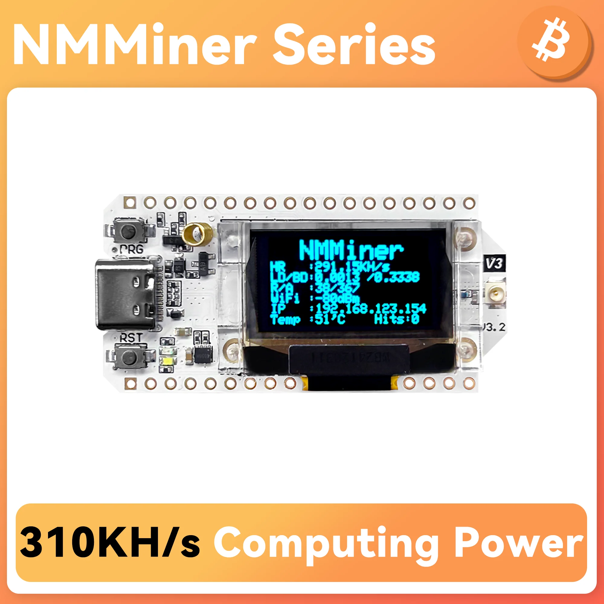 

Nerd Miner Solo Lottery Miner ESP32-S3FN8 MCU Support Wi-Fi and BLE Low Cost 310KH/s E-Ink Datasheet High Performance