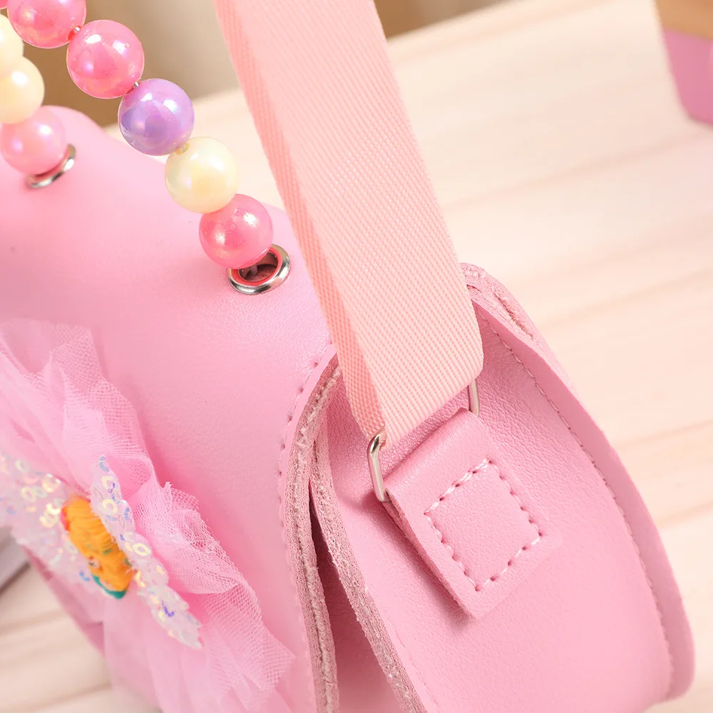 Kreative Niedliche Blumen Kinder-Umhängetasche PU-Leder Perlen Kinder-Schultertasche Glänzende Schleife Handtaschen – Detail 13