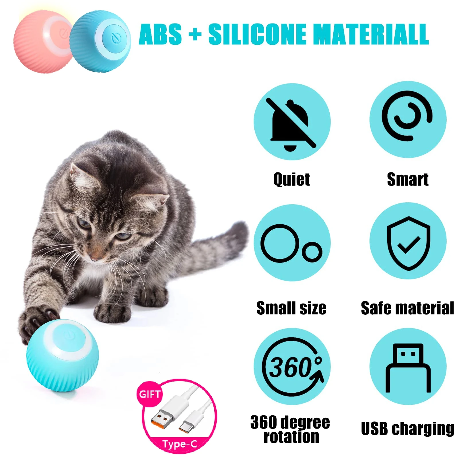 

Interactive Cat Toy Ball with USB Charging Pet Sports Chase Toy Ball 360 ° Automatic Rotation Rolling Ball Pet Supplies