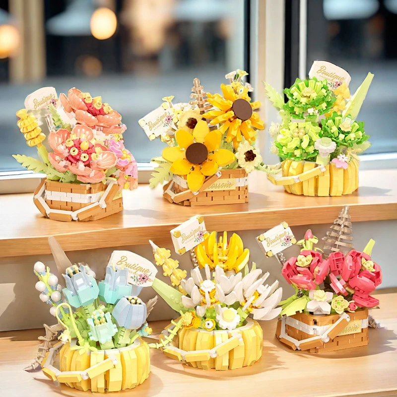花束ビルディングブロック多肉植物人工バスケットキット DIY 盆栽庭レンガ DIY 鉢植えモデルのおもちゃ子供のため