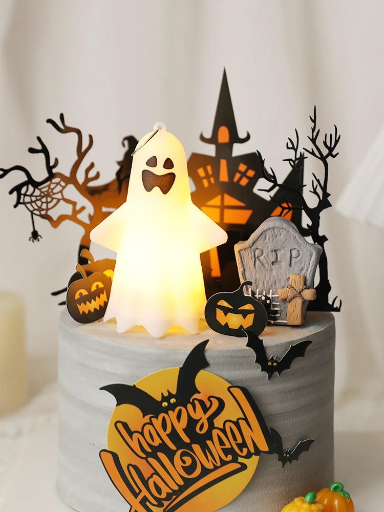 Glowing ghost Happy Halloween Theme Castle Cake Grimace Bat Witch Children Kids Cake Topper Insertion Supplies Decoration view 4