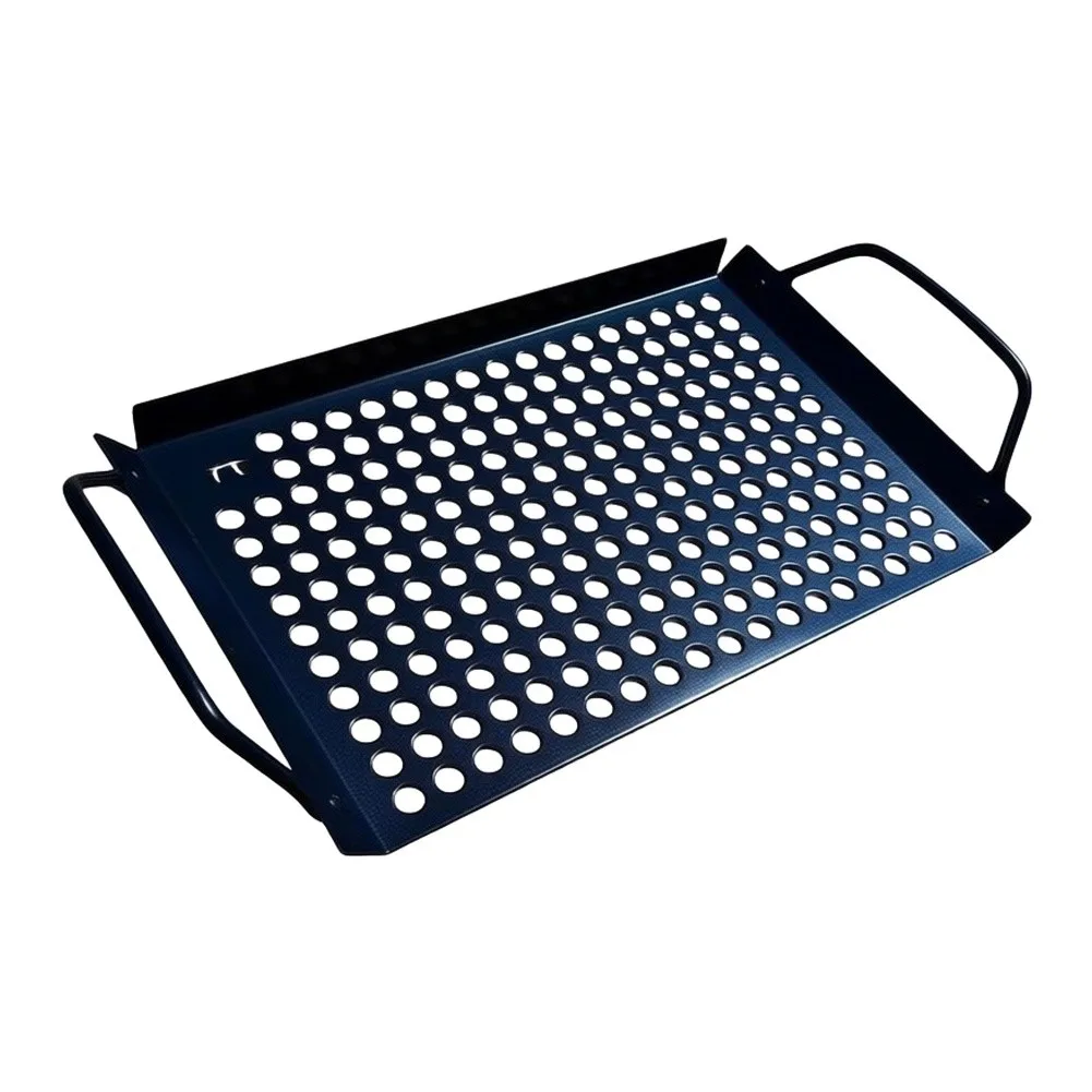 Outdoor Cooking Tray BBQ Grill Pan Drainage Holes Design Even Heat Distribution Metal Construction Fat Drainage System